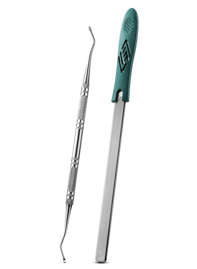 FVION Toenail File for Thick Nails and Toenail Lifter, 2pcs Stainless Steel Nail File and Ingrown Relief Set, Heavy Duty Metal Emery Board for Seniors, Men & Women Pedicure Tool (Green) - Image 1